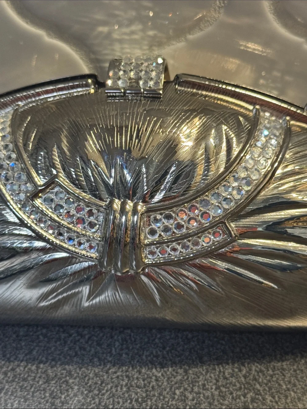 Metallic Silver Embellished Evening Clutch